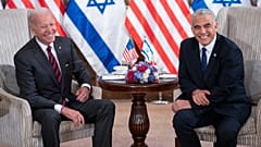 President Joe Biden, left, and Israeli Prime Minister Yair Lapid address the media following their meeting in Jerusalem Thursday, July 14, 2022.