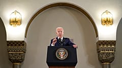 US President Joe Biden gives his remarks after his visit to Augusta Victoria Hospital in east Jerusalem, Friday, July 15, 2022.