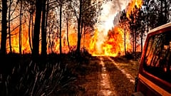 This photo provided Thursday July 14, 2022 by the fire brigade of the Gironde region (SDIS33) shows a wildfire near Landiras, southwestern France, Wednesday, July 13, 2022.