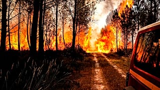 This photo provided Thursday July 14, 2022 by the fire brigade of the Gironde region (SDIS33) shows a wildfire near Landiras, southwestern France, Wednesday, July 13, 2022.