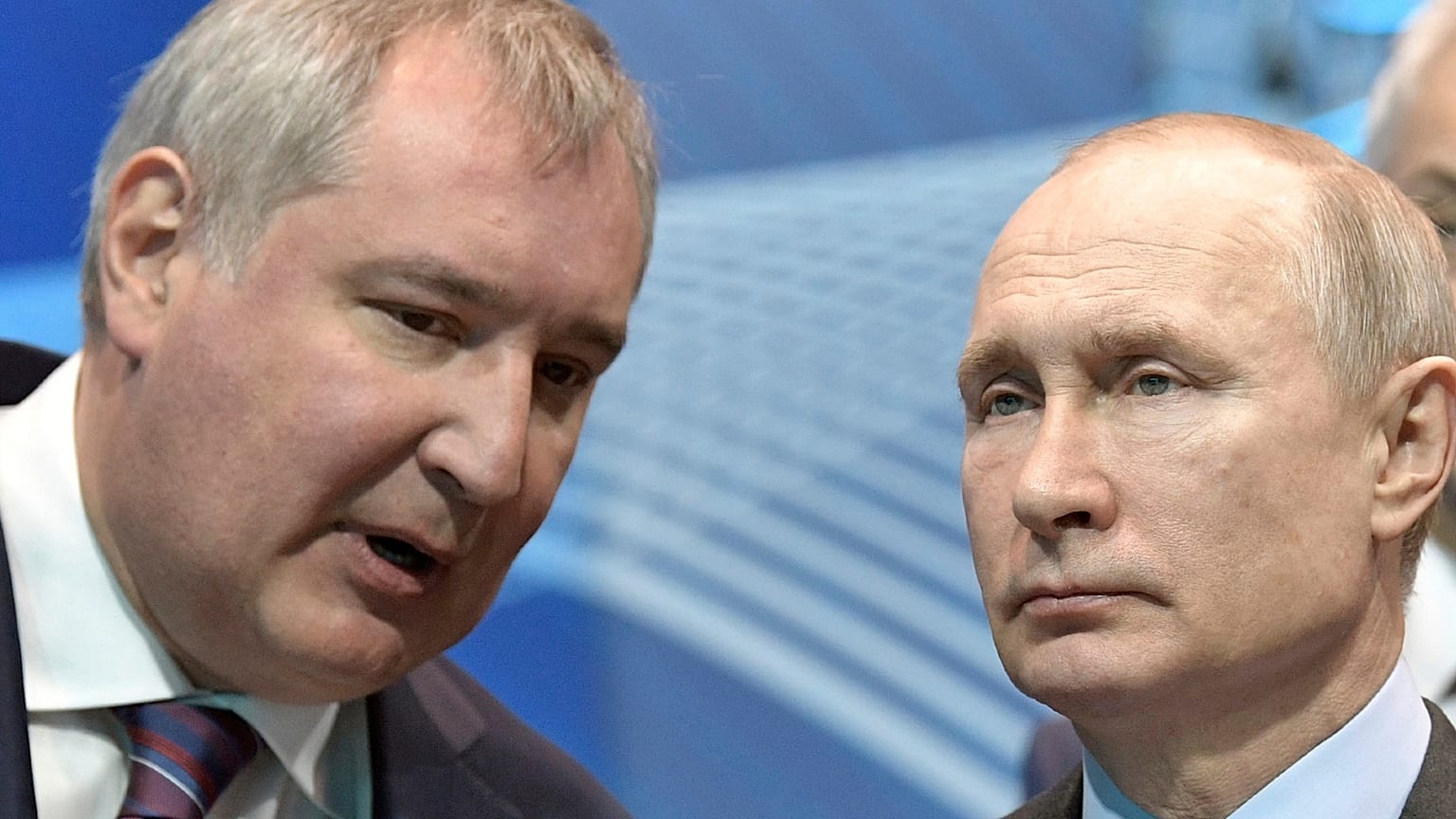 Dmitri Rogozin com Vladimir Putin em 2019