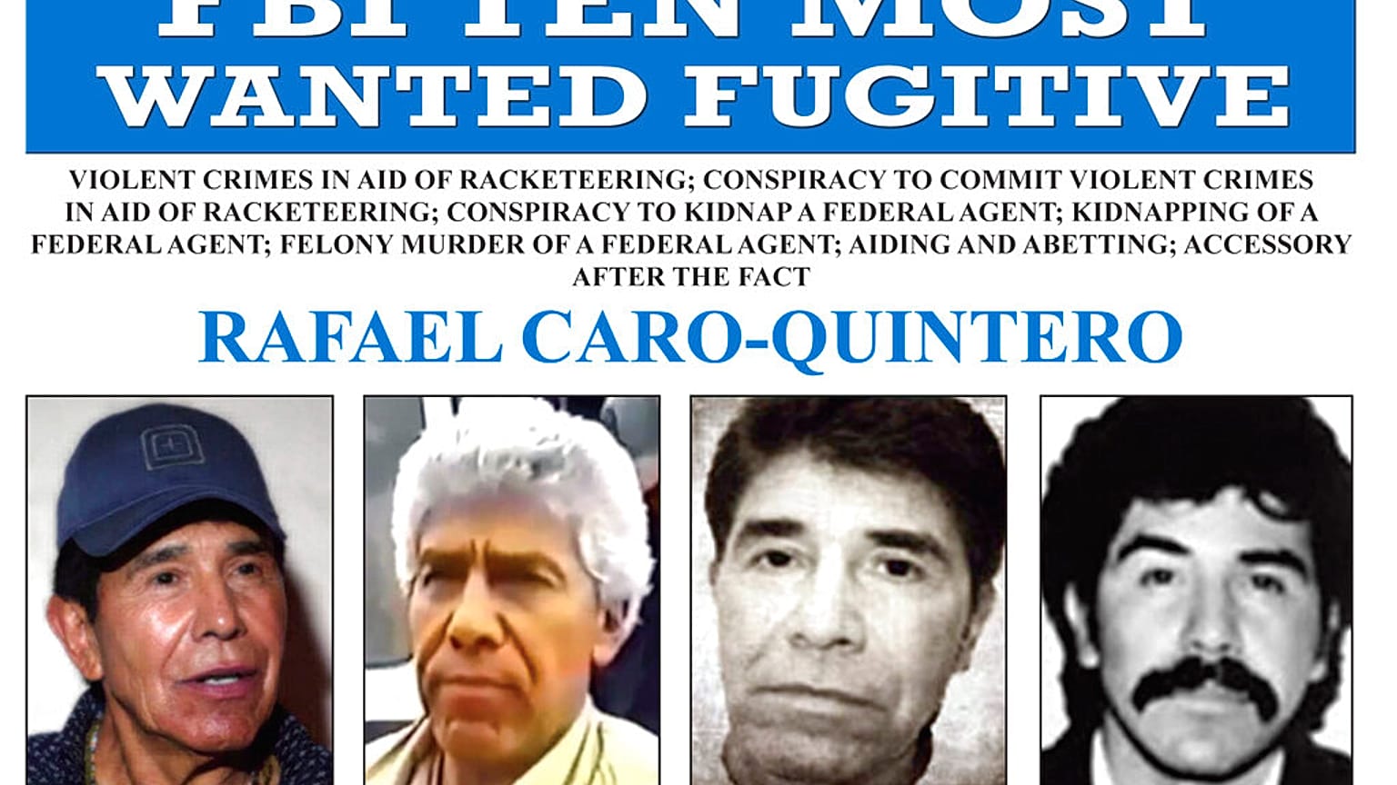Cartel de búsqueda de Caro Quintero por el FBI