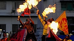 Manifestantes marchan hacia la Asamblea Nacional en Ciudad de Panamá, el martes 12 de julio de 2022. 