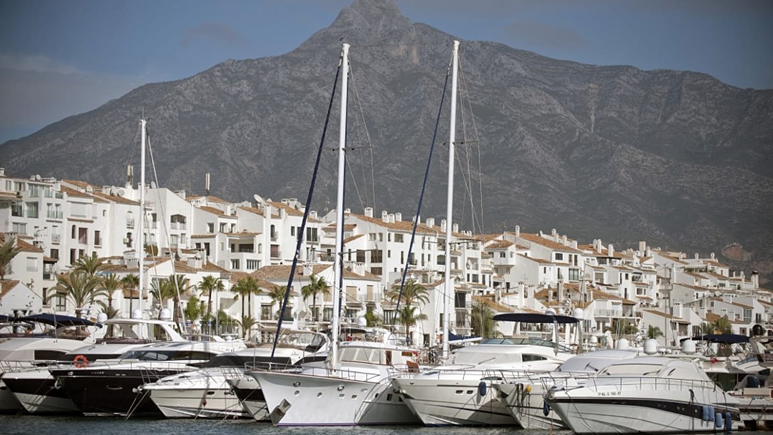 Boats lie at dock in Puerto Banus, near Marbella.