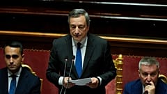 Italian PM Mario Draghi (C), Foreign Minister Luigi Di Maio (L), Defense Minister Lorenzo Guerini (R) delivers his speech at the Senate in Rome, Wednesday 20 July 2022