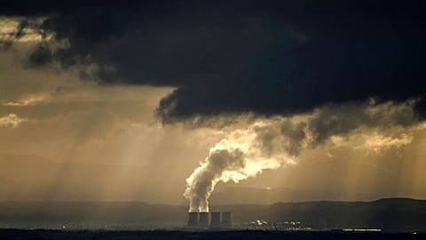 Nuclear power plant in the distance.