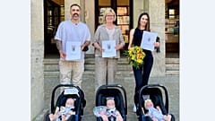 Anis Ferchichi, Bezirksstadträtin für Bildung, Kultur und Sport Cerstin Richter-Kotowski, Anna-Maria Ferchichi und die drei Patenkinder Leonora, Naima und Amaya