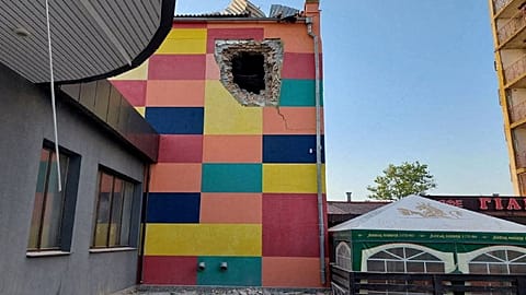 A building destroyed by shelling is seen in Ochakiv, Ukraine, in this handout picture obtained by Reuters on June 28, 2022.
