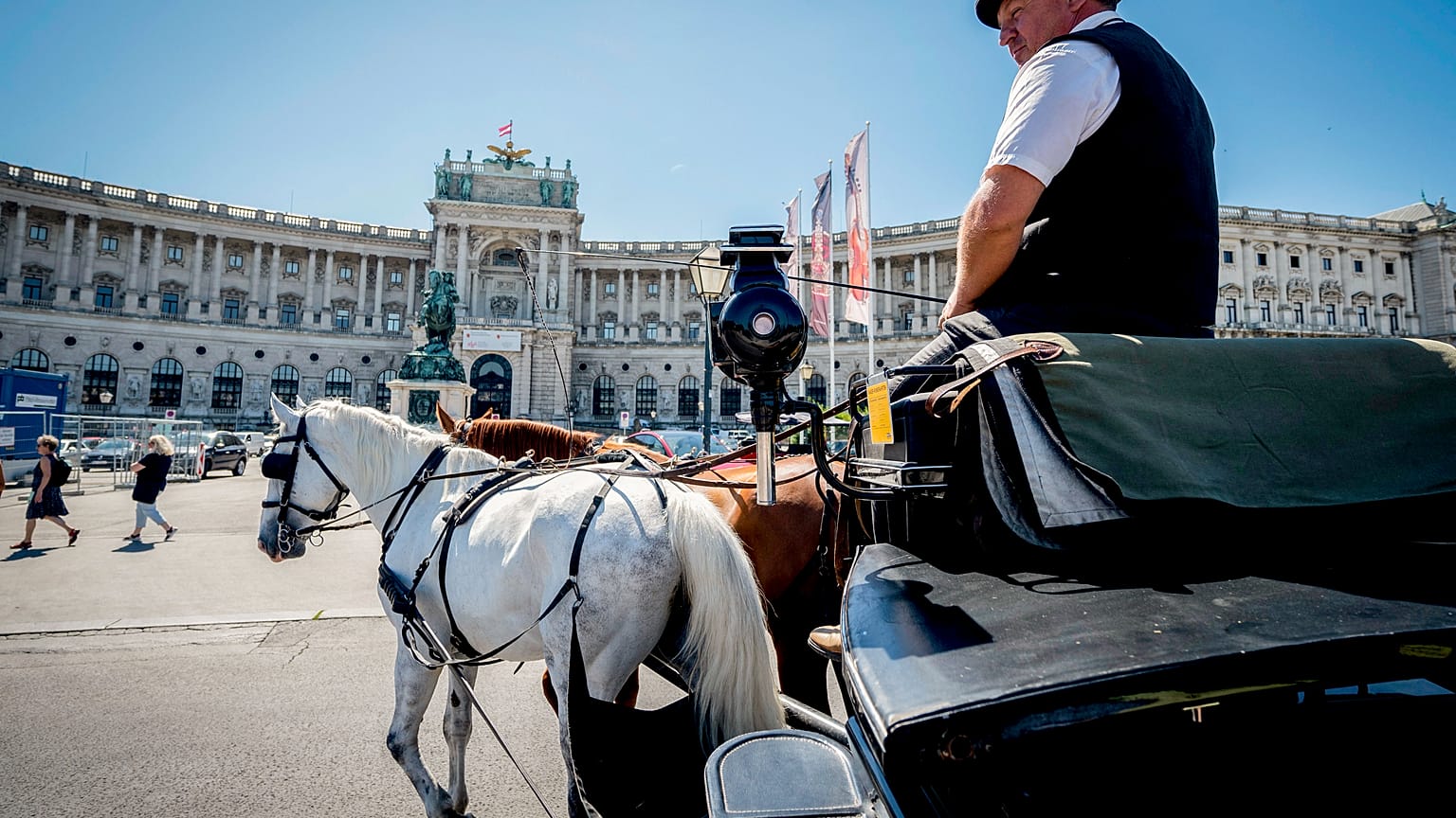 Der Kutscher und sein Pferd in der glühenden Sommersonne