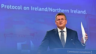 European Commissioner for Inter-institutional Relations and Foresight Maros Sefcovic during a media conference at EU headquarters in Brussels, June 15, 2022.