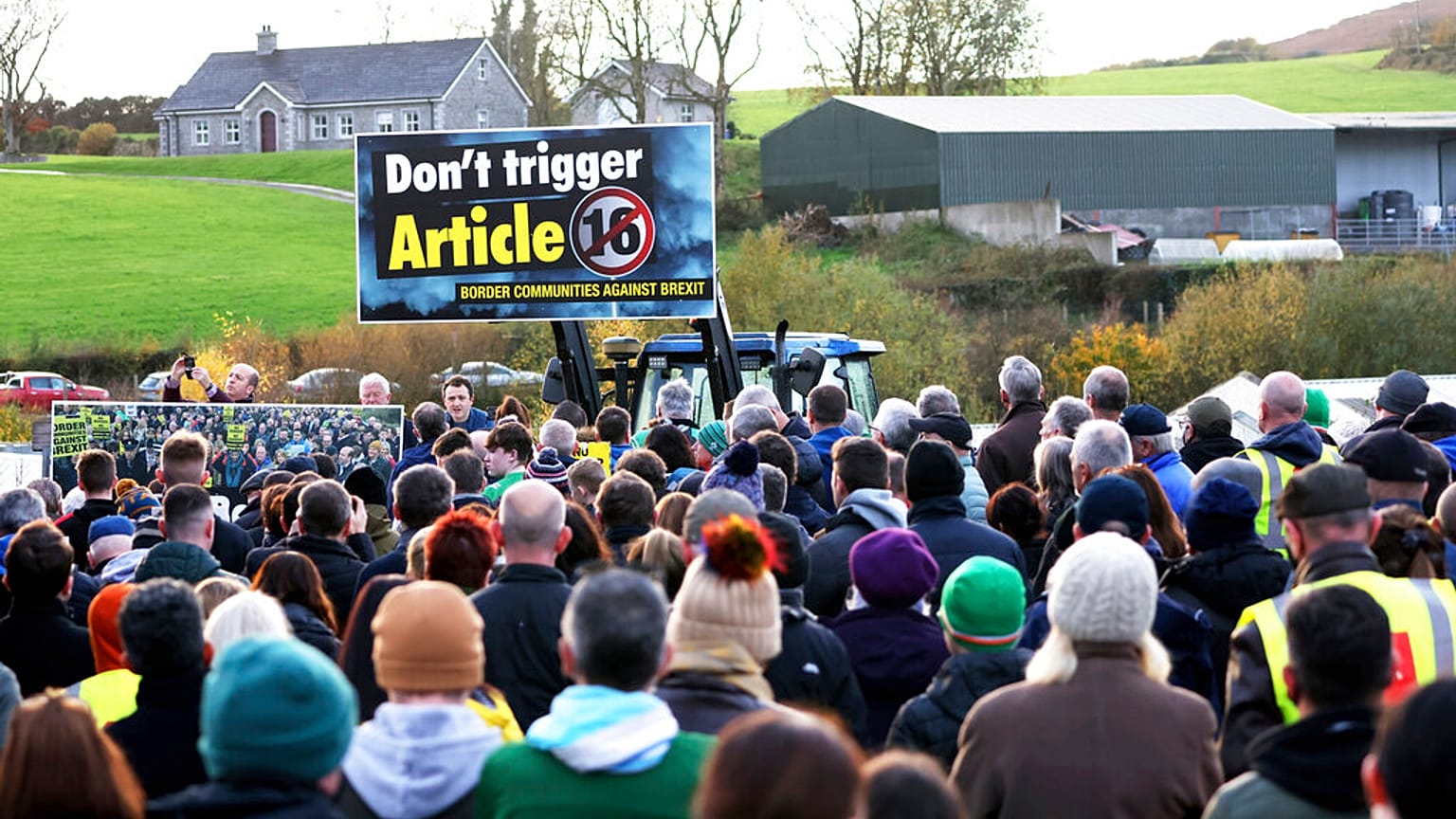 Tüntetés a brexit hatásai ellen az ír-észak-ír határon 2021-ben