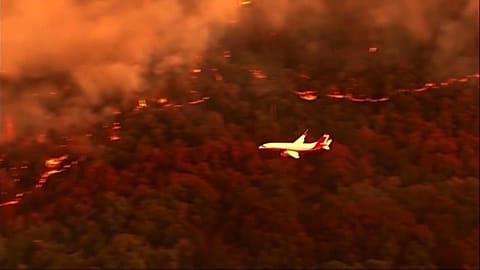 Aerial of the fast moving Oak Fire in California