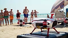 Image shows a 'lifeguard' drone on a beach in Spain.
