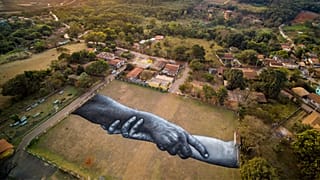 Aerial view of French artist Saype's work of art paying tribute to the victims and those affected by Brumadinho dam disaster