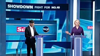 Liz Truss, right, and Rishi Sunak during The Sun's Showdown: The Fight for No10, at TalkTV's Ealing Studios on July 26, 2022.