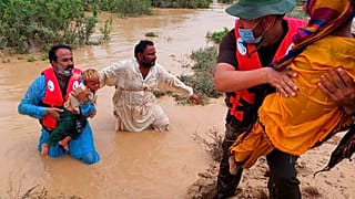 Evacuation in Lasbella, a district in Pakistan's southwest Baluchistan province, July 26, 2022.