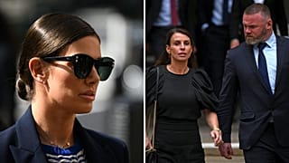 Rebekah Vardy (L), Coleen and Wayne Rooney (R)