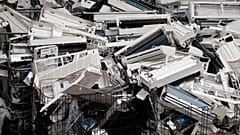 Parts of air-conditioning devices at a recycling facility in 2013