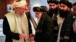 وفد من طالبان خلال مؤتمر دولي حول أفغانستان في موسكو، 20 أكتوبر 2021