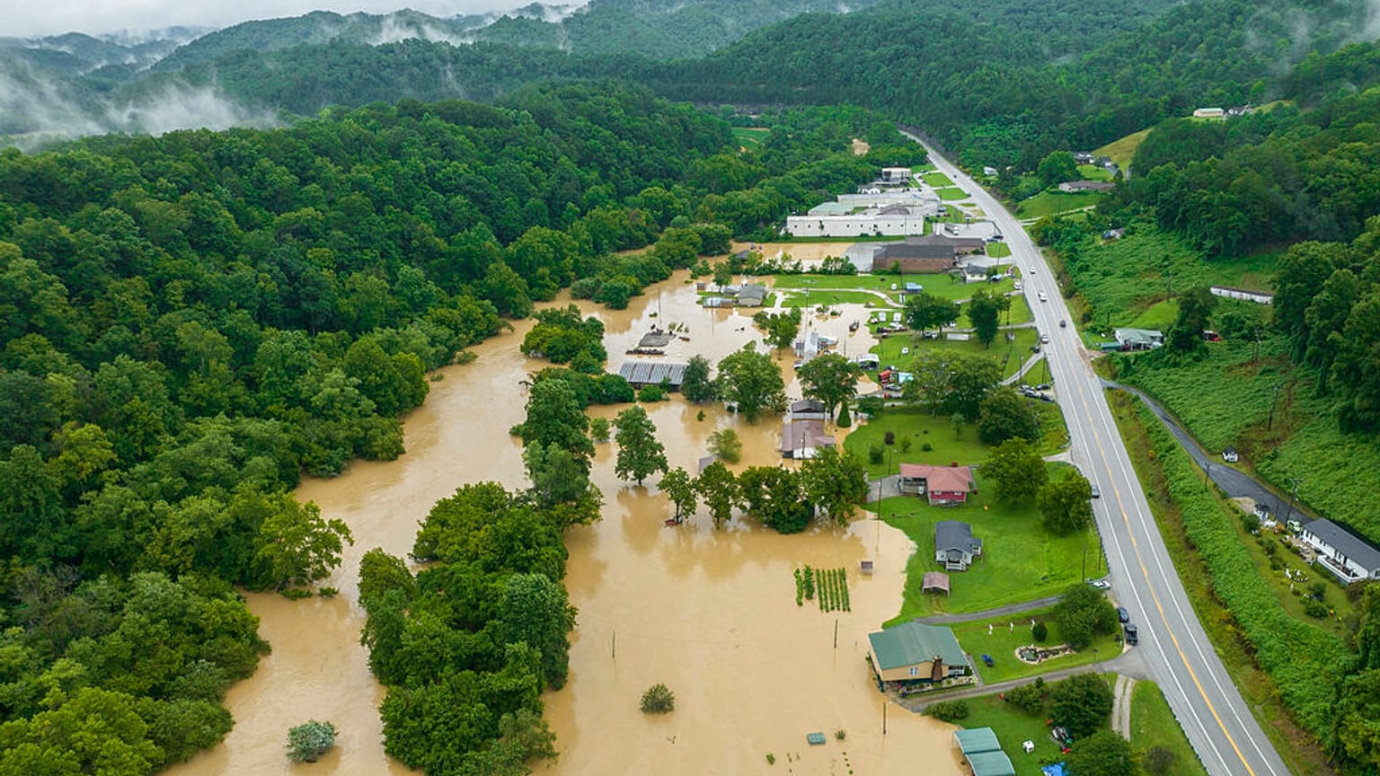 Homes and structures are flooded near Quicksand, Ky., Thursday, July 28, 2022.