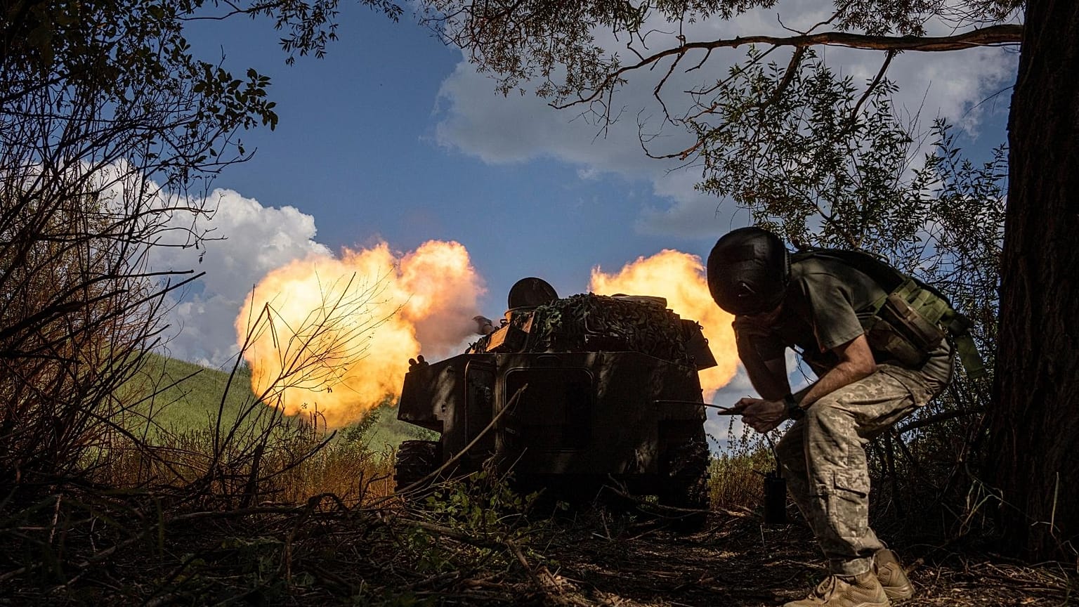 Ukrainian self-propelled artillery shoots towards Russian forces at a frontline in Kharkiv region, Ukraine, Wednesday, July 27, 2022. 