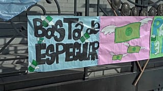 Imagen de una pancarta colocada durante la protesta en Buenos Aires contra los agricultores. El sábado 30 de julio.