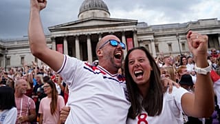 Supporters react to England's win in Trafalgar Square