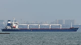 The bulk carrier Razoni starts its way from the port in Odesa, Ukraine, Monday, Aug. 1, 2022.