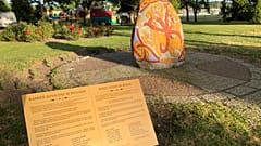 A view of a 2014 stone with runic inscription in memory of Danish 10th century King Harald “Bluetooth” Gormsson