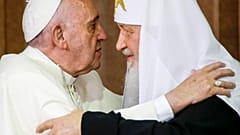 Pope Francis, left, embraces Russian Orthodox Patriarch Kirill in Cuba in 2016