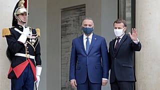 الرئيس الفرنسي إيمانويل ماكرون يستقبل رئيس الوزراء العراقي مصطفى الكاظمي 19/10/2020