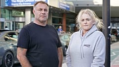 The parents of Archie Battersbee, Paul Battersbee and Hollie Dance, outside the Royal London hospital in Whitechapel, east London, Aug. 2, 2022.