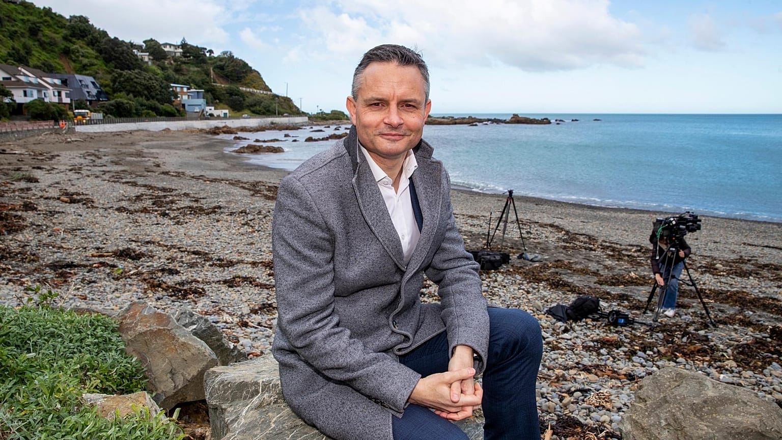 New Zealand Climate Change Minister James Shaw poses for a photo at Owhiro Bay beach in Wellington, New Zealand, Wednesday, Aug. 3, 2022.