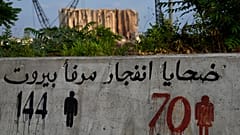 صورة غرافيتي على حائط مقابل مرفأ بيروت كتب عليها عدد الضحايا من النساء والرجال