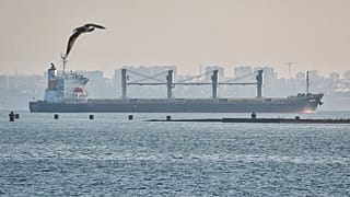 The ship Navi-Star carrying a load of corn starts its way from the port in Odesa, Ukraine, Friday Aug. 5, 2022. 