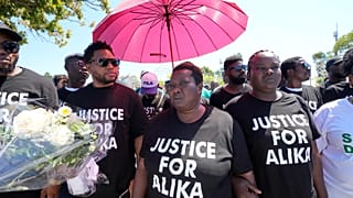 Protesters gather during a demonstration to demand justice for Nigerian street vendor Alika Ogorchukwu in Civitanova Marche, Italy, Saturday, Aug. 6, 2022.