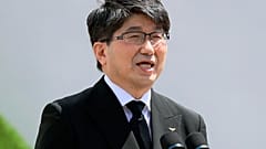 Nagasaki Mayor Tomihisa Taue delivers a speech during a ceremony at Nagasaki Peace Park in Nagasaki, southern Japan Monday, Aug. 9, 2021