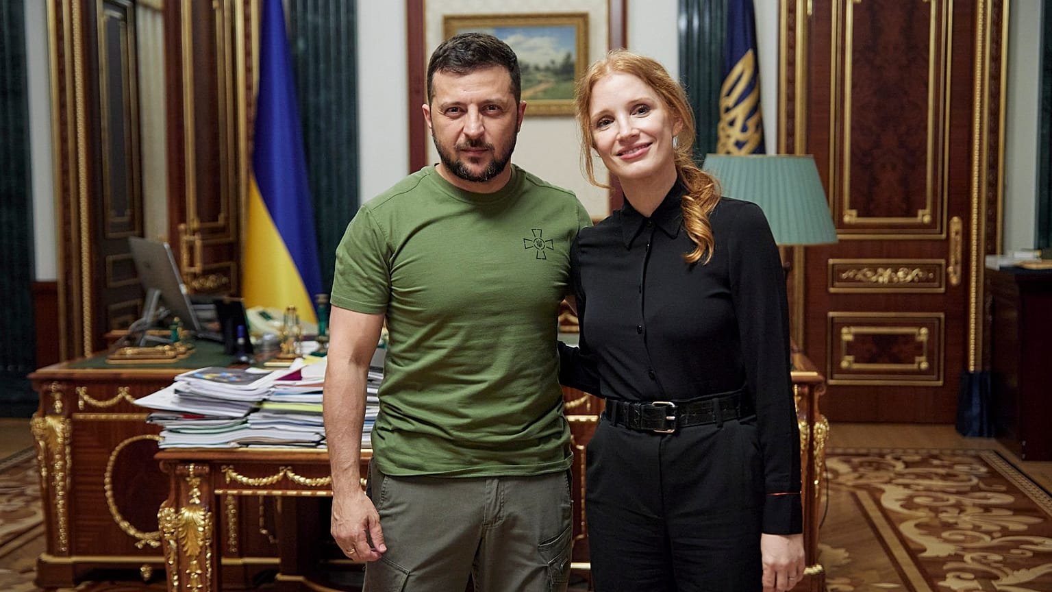 President Volodymyr Zelenskyy and Jessica Chastain 