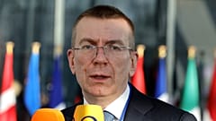Latvia's Foreign Minister Edgars Rinkevics at NATO headquarters in Brussels, March 4, 2022. 