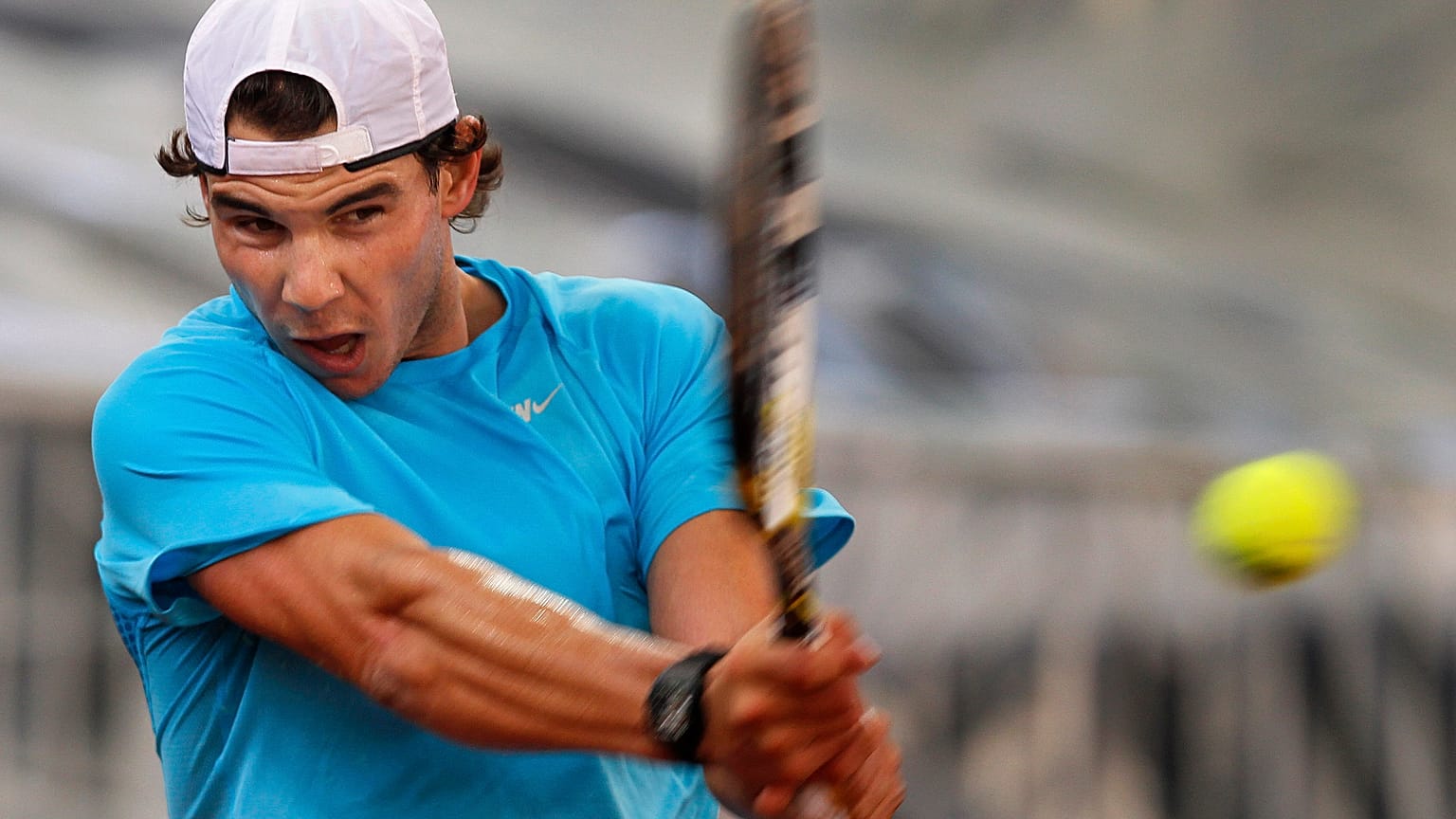 Spain's Rafael Nadal during a tennis training session at the La Cartuja stadium, in Seville, Spain, Tuesday, Nov. 29, 2011