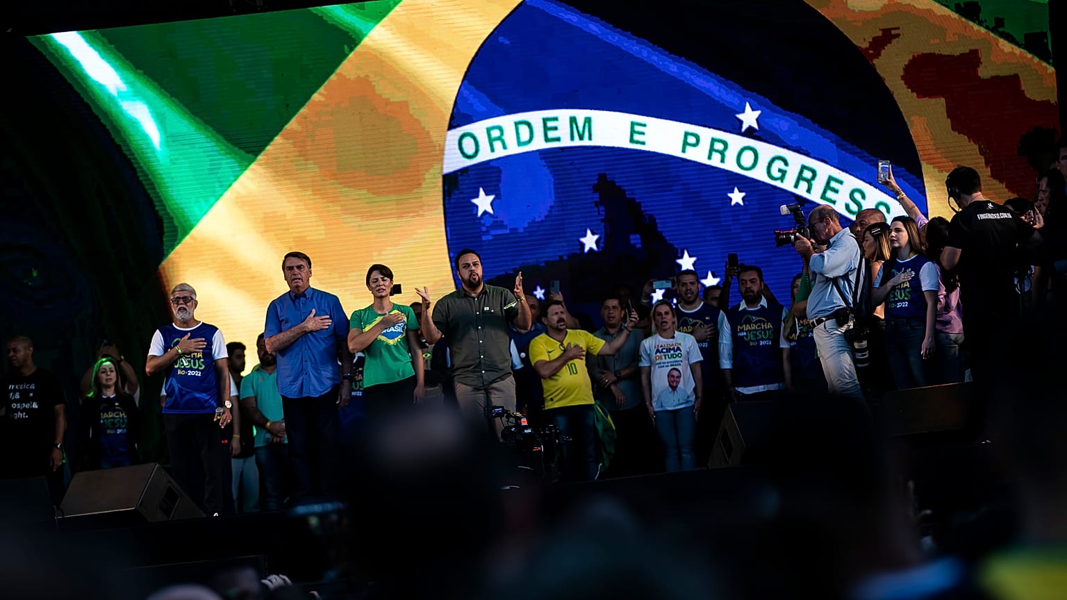 Jair Bolsonaro brazil elnök és felesége egy rendezvényen Rio de Janeiróban 2022. augusztus 13-án, szombaton. 