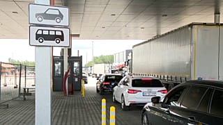 Stau am Grenzübergang Medininkai auf litauischer Seite