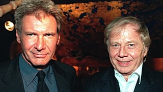 Wolfgang Petersen (right) with Harrison Ford for the film 'Air Force One'