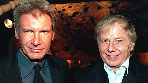 Wolfgang Petersen (right) with Harrison Ford for the film 'Air Force One'