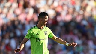كريستيانو رونالدو لاعب مانشستر يونايتد خلال مباراة كرة القدم في الدوري الإنجليزي الممتاز بين برينتفورد ومانشستر يونايتد، لندن، السبت 13 أغسطس 2022
