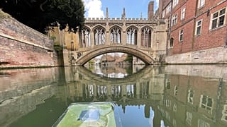 The floating artificial leaf in the River Cam, near St John's College Cambridge
