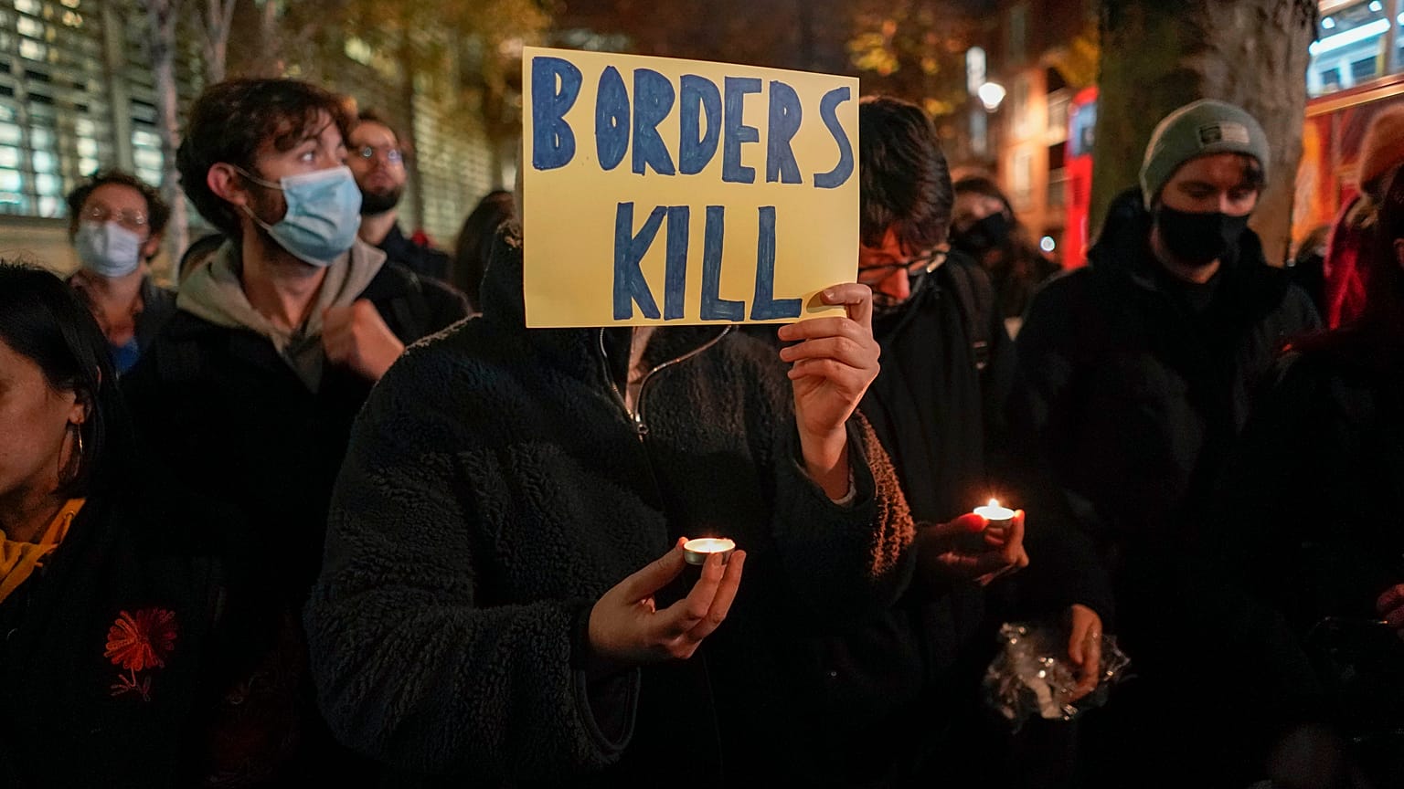 People take part in a protest outside the Home Office, a day after 27 people drowned when their vessel sank in the English channel in the deadliest crossing on record