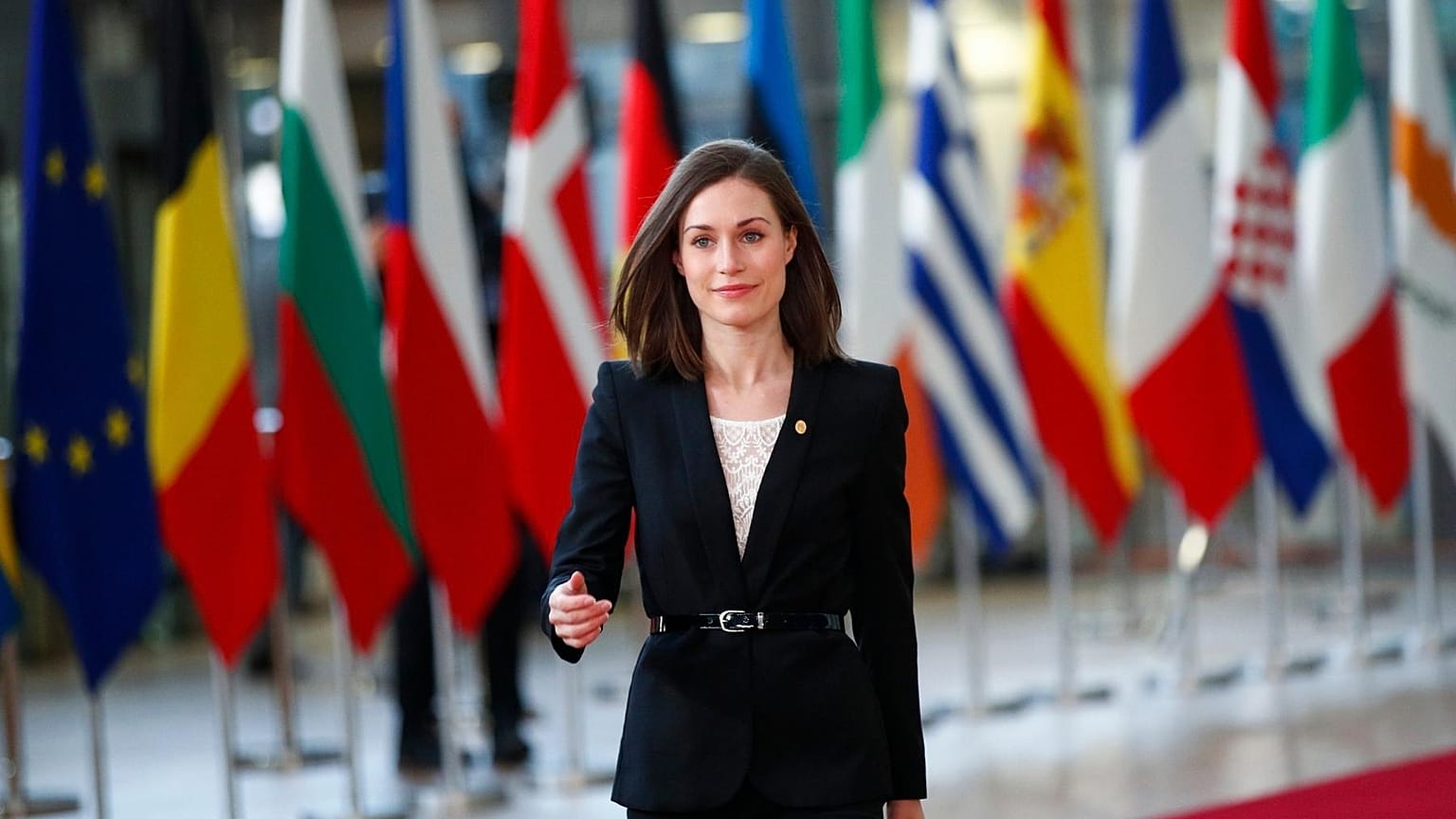 FILE - Finland's Prime Minister Sanna Marin arrives for an EU summit in Brussels, Friday, Oct. 22, 2021. 