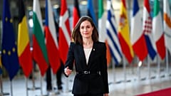 FILE - Finland's Prime Minister Sanna Marin arrives for an EU summit in Brussels, Friday, Oct. 22, 2021. 