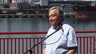 Le secrétaire général des Nations Unies en visite au port d'Odessa, Ukraine, vendredi 19 août 2022.